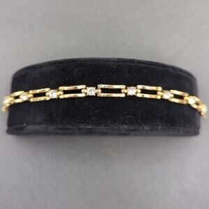 Vintage Fashion 8" BRACELET missing one crystal goldtone and crystals oblong